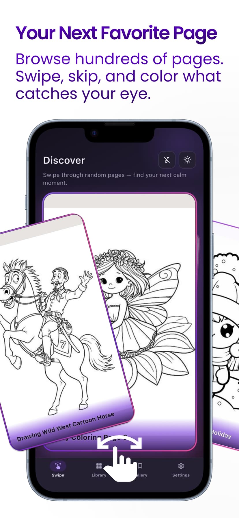 Free calm coloring book app — swipe through pages in ColorDood Discover